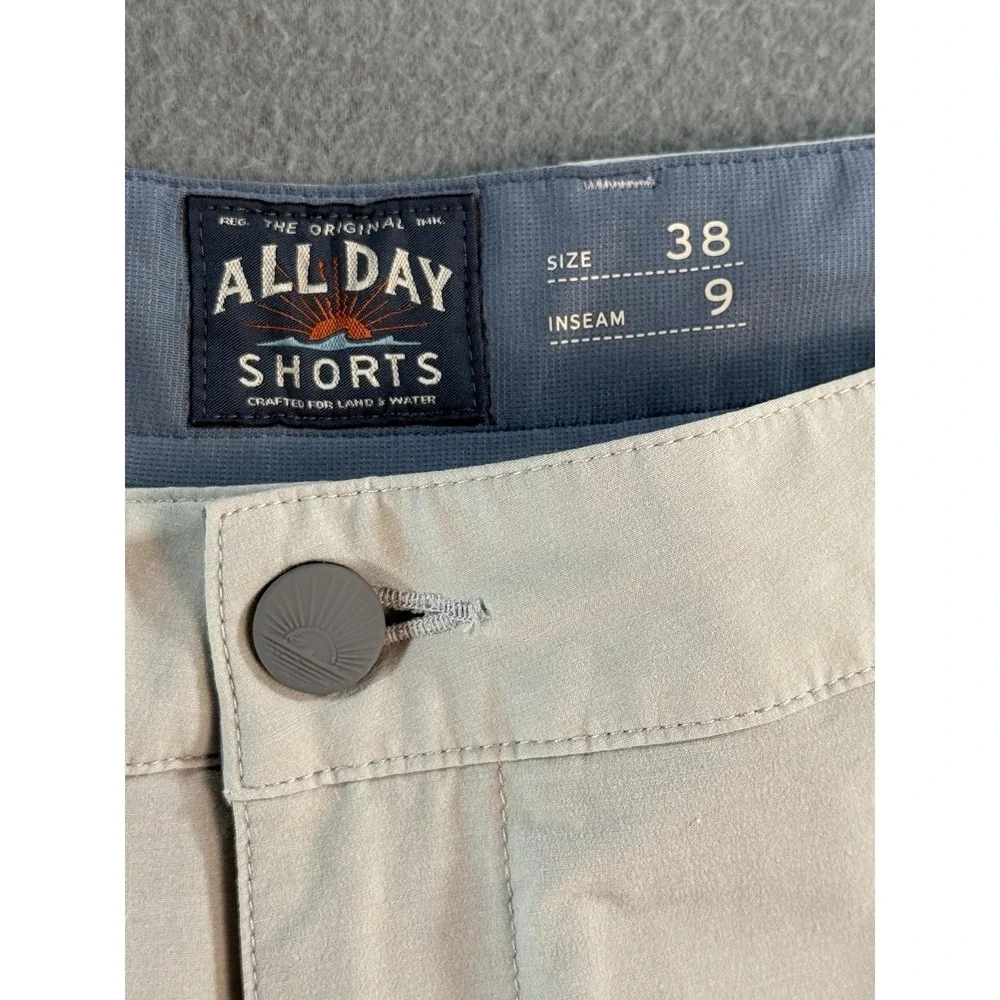 Faherty All Day Shorts Mens 38 Beige Microfiber Chino 9 Inseam Quick Dry